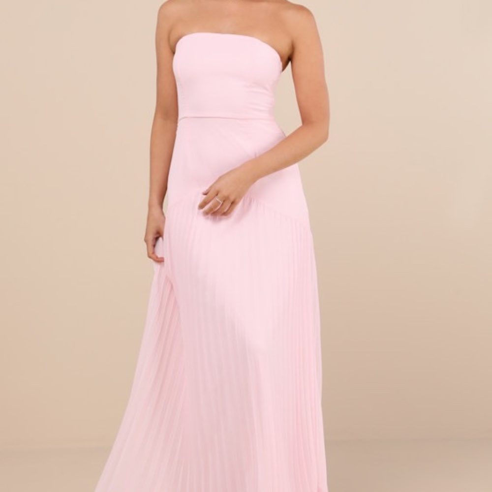 Lulus Celebratory Aesthetic Blush Pink Pleated Strapless Maxi Dress - Size M